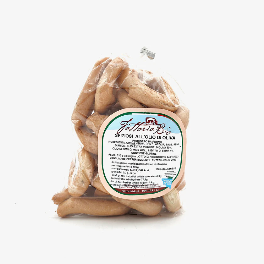 Confezione di taralli tipici calabresi all'olio di oliva chiamati Sfiziosi
